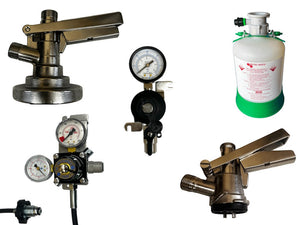 Keg couplers, CO2 gas valves, cleaning bottles